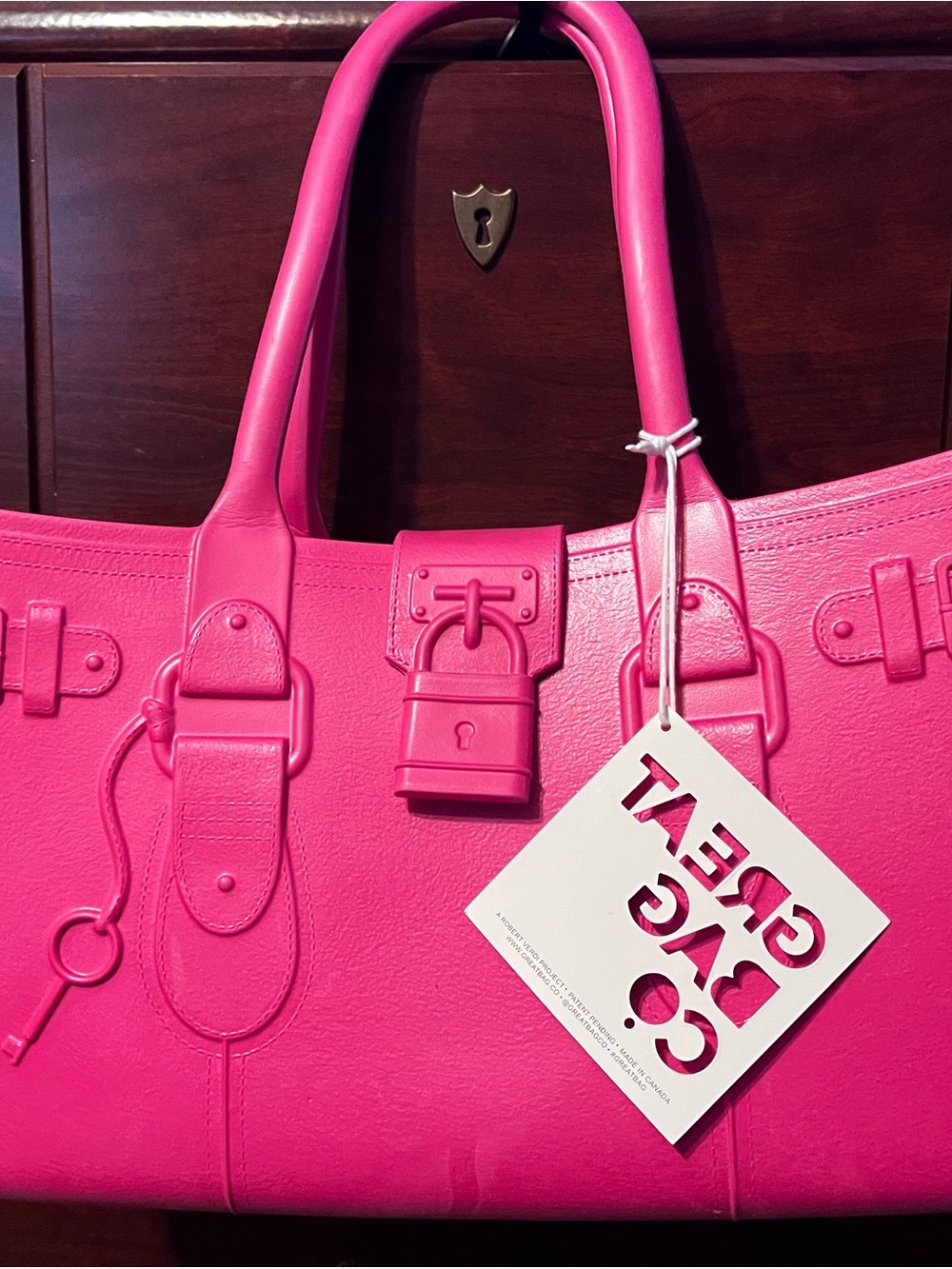 Model M. Tourmaline • Great Bag Co. •Bright Pink Structured Tote w/ Lock Charm